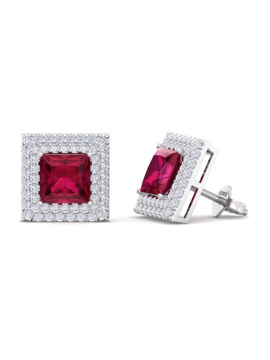 Rhodium-Plated Square Studs Earrings - Inddus Jewelry