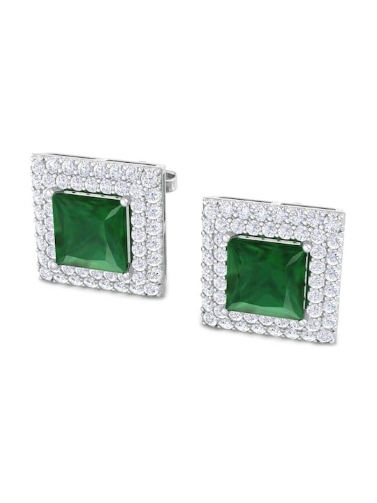 Rhodium-Plated Square Studs Earrings - Inddus Jewelry