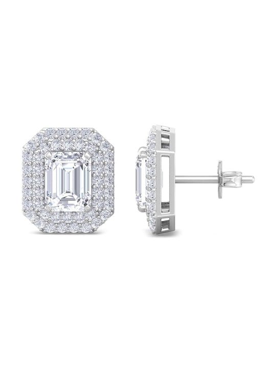 Rhodium-Plated Square Studs Earrings - Inddus Jewelry