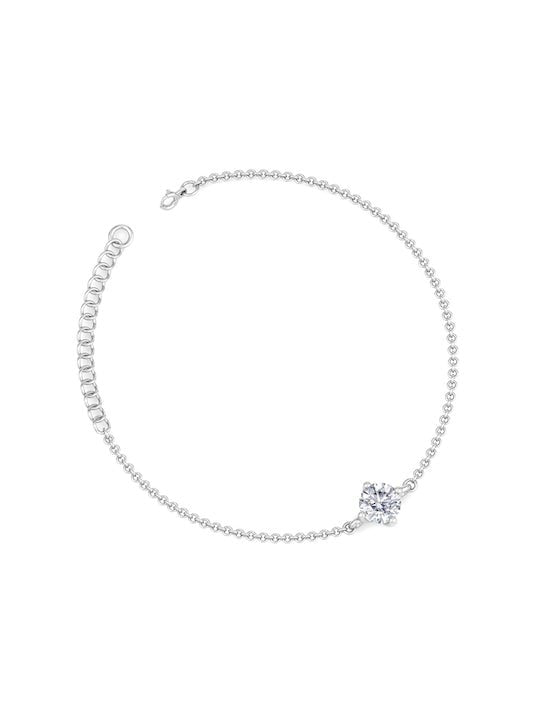 Rhodium-Plated Sterling Silver CZ-Studded Adjustable Link Bracelet - Inddus Jewelry