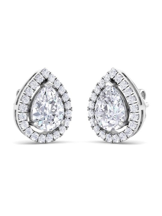 Rhodium-Plated Teardrop Shaped Cubic Zirconia Stud Earrings - Inddus Jewelry