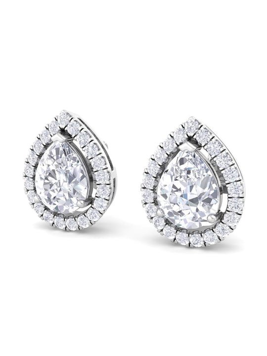 Rhodium-Plated Teardrop Shaped Cubic Zirconia Stud Earrings - Inddus Jewelry