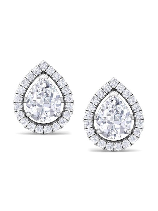 Rhodium-Plated Teardrop Shaped Cubic Zirconia Stud Earrings - Inddus Jewelry