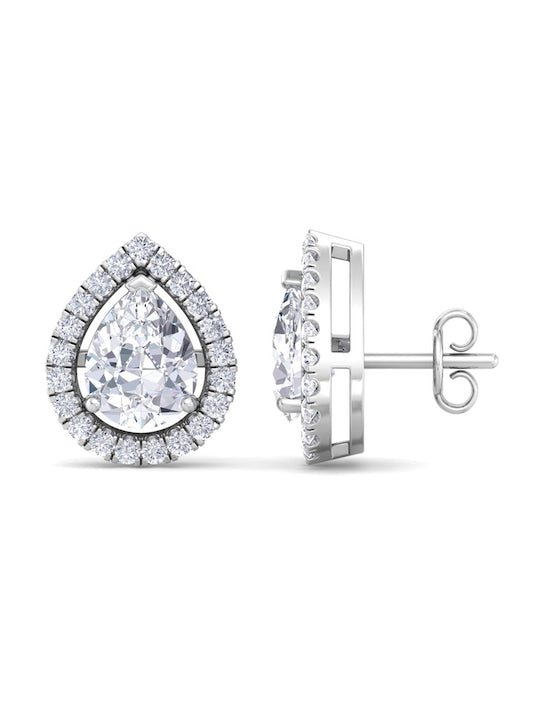 Rhodium-Plated Teardrop Shaped Cubic Zirconia Stud Earrings - Inddus Jewelry