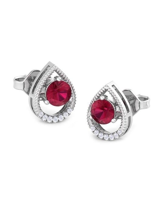 Rhodium-Plated Teardrop Shaped Studs Earrings - Inddus Jewelry