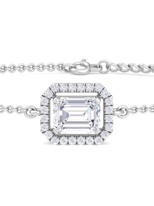 Women Sterling Silver Cubic Zirconia Link Bracelet - Inddus Jewelry