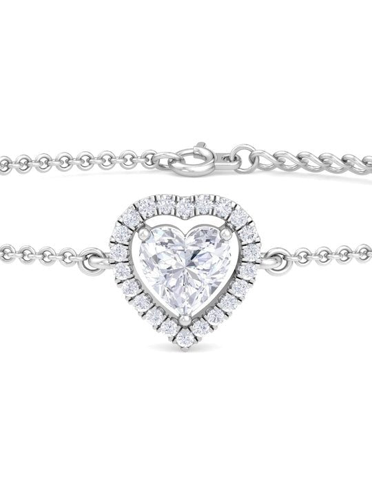 Women Sterling Silver Cubic Zirconia Rhodium-Plated Link Bracelet - Inddus Jewelry